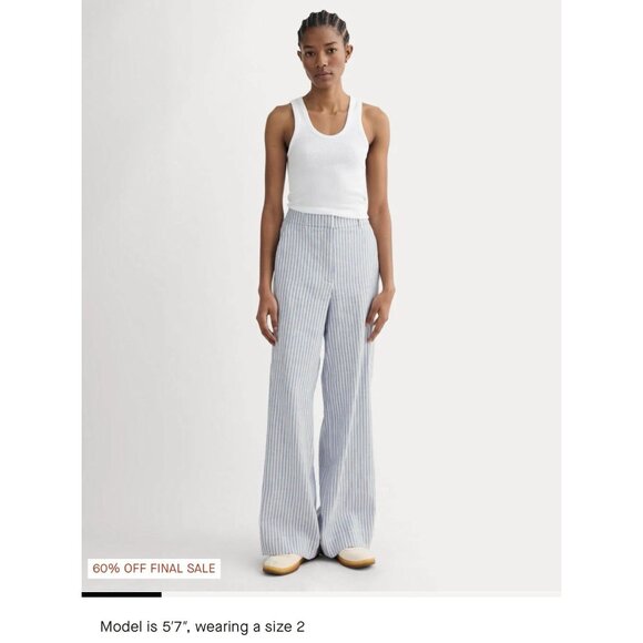 Everlane The Linen Way-High Drape Pants Wide Leg Blue Pinstripe 14 NWT Airy Flow - Picture 1 of 16